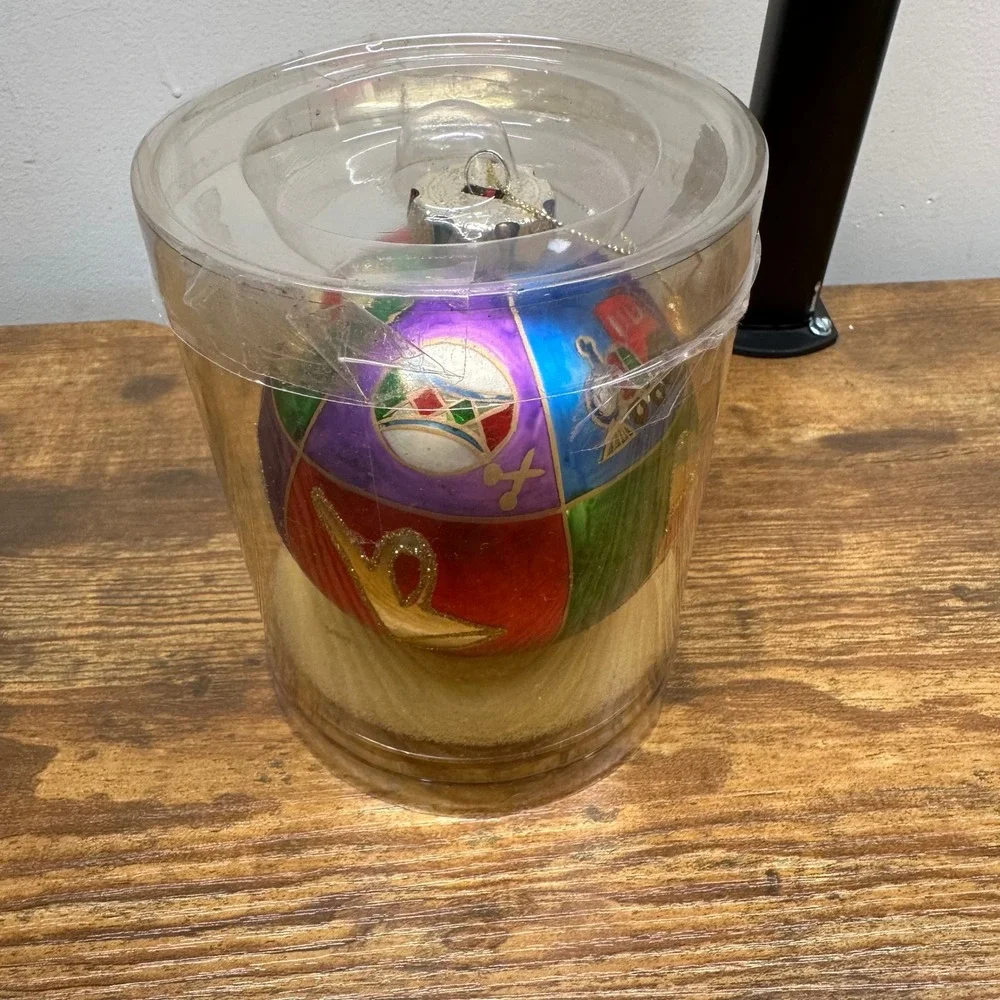 Hand Painted Glass Christmas‎ Patchwork Ornament Multi Color Glitter Train Bell